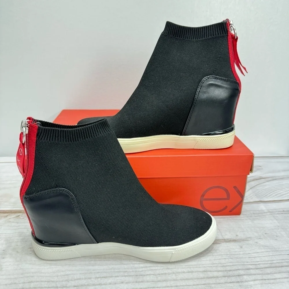 exe Regina Black Stretch Sock High Top Bootie with Red Back Zipper Size 36 NEW